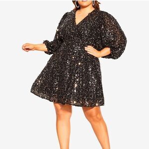 City Chic Trendy Plus Size Scattered Glow Sequin Dress in Bronze Size 16